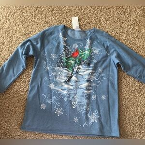 NWT-Off Blue Women’s Shirt with Winter Scene